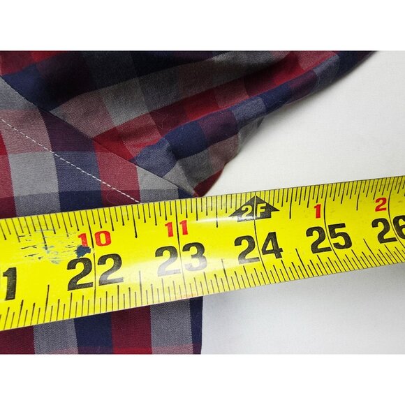 Untuckit Large Wrinkle Free Gray Blue Red Check Long Sleeve Logo Cotton Shirt - Picture 2 of 9